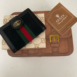MIB 1980s GUCCI Vintage Black GG Logo & Stripe Credit Business Card Photo Wallet